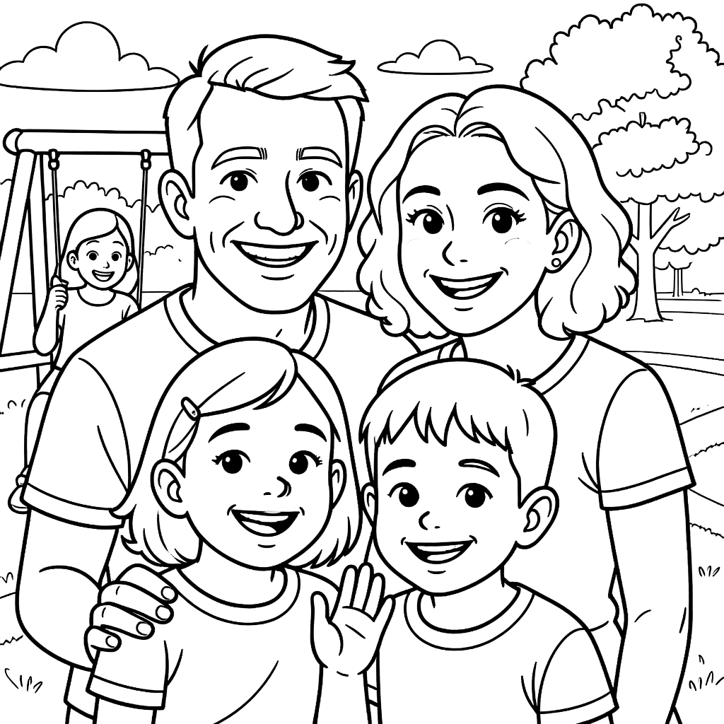 Family camping coloring page preview