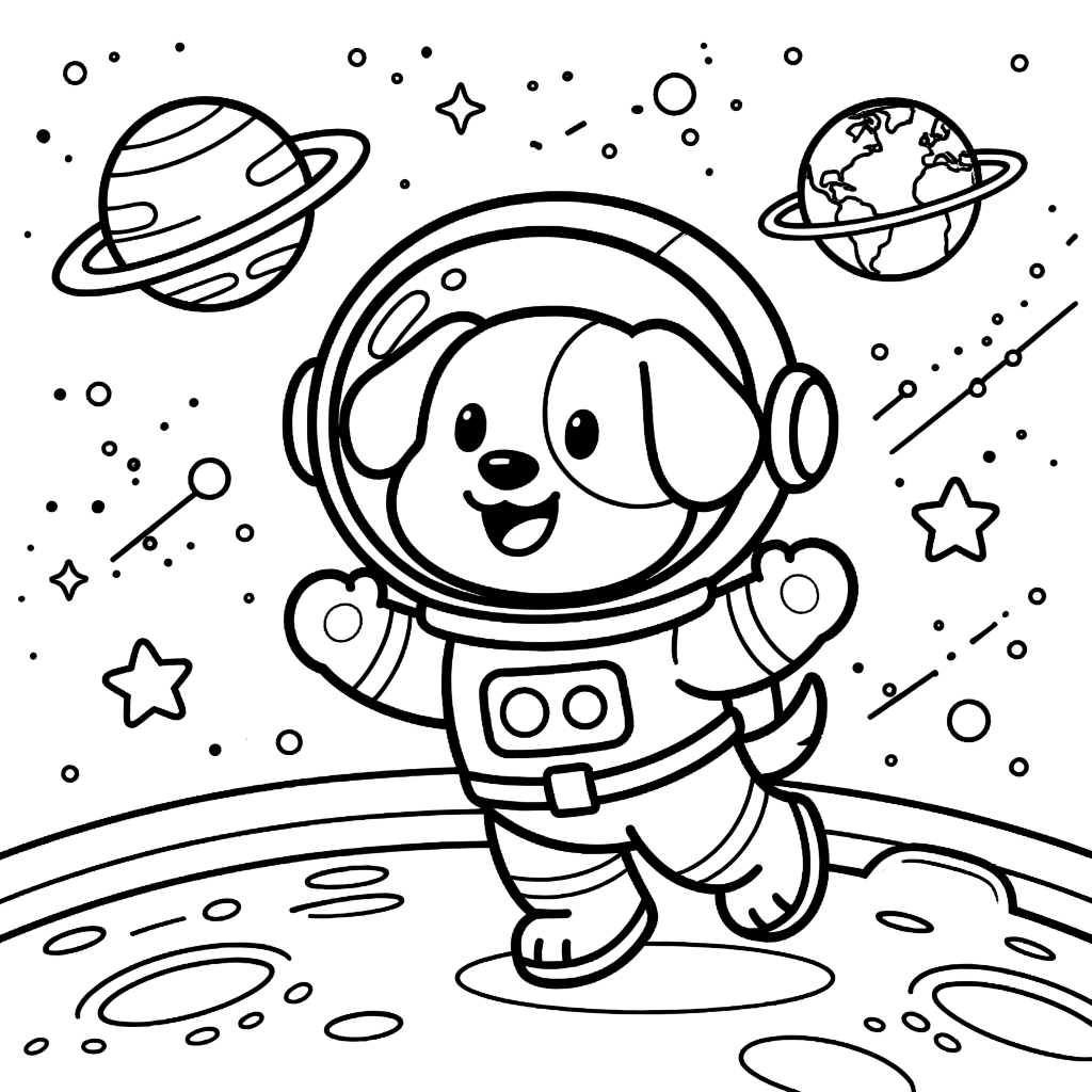Dog astronaut coloring page preview